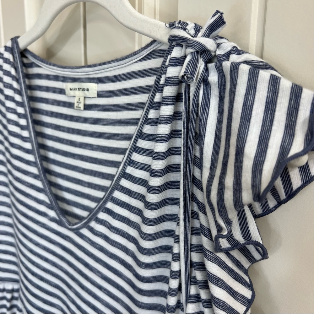 Max Studio Womens Jersey Knit V-Neck Ruffles Dress in Blue/White Stripes, Size S - Picture 7 of 7